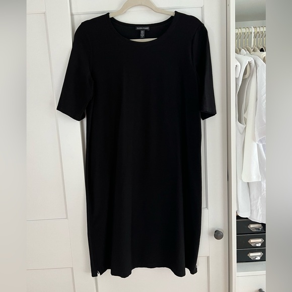 Eileen Fisher Washable Stretch Crepe Side Zipper Half Sleeve Dress - Picture 2 of 4